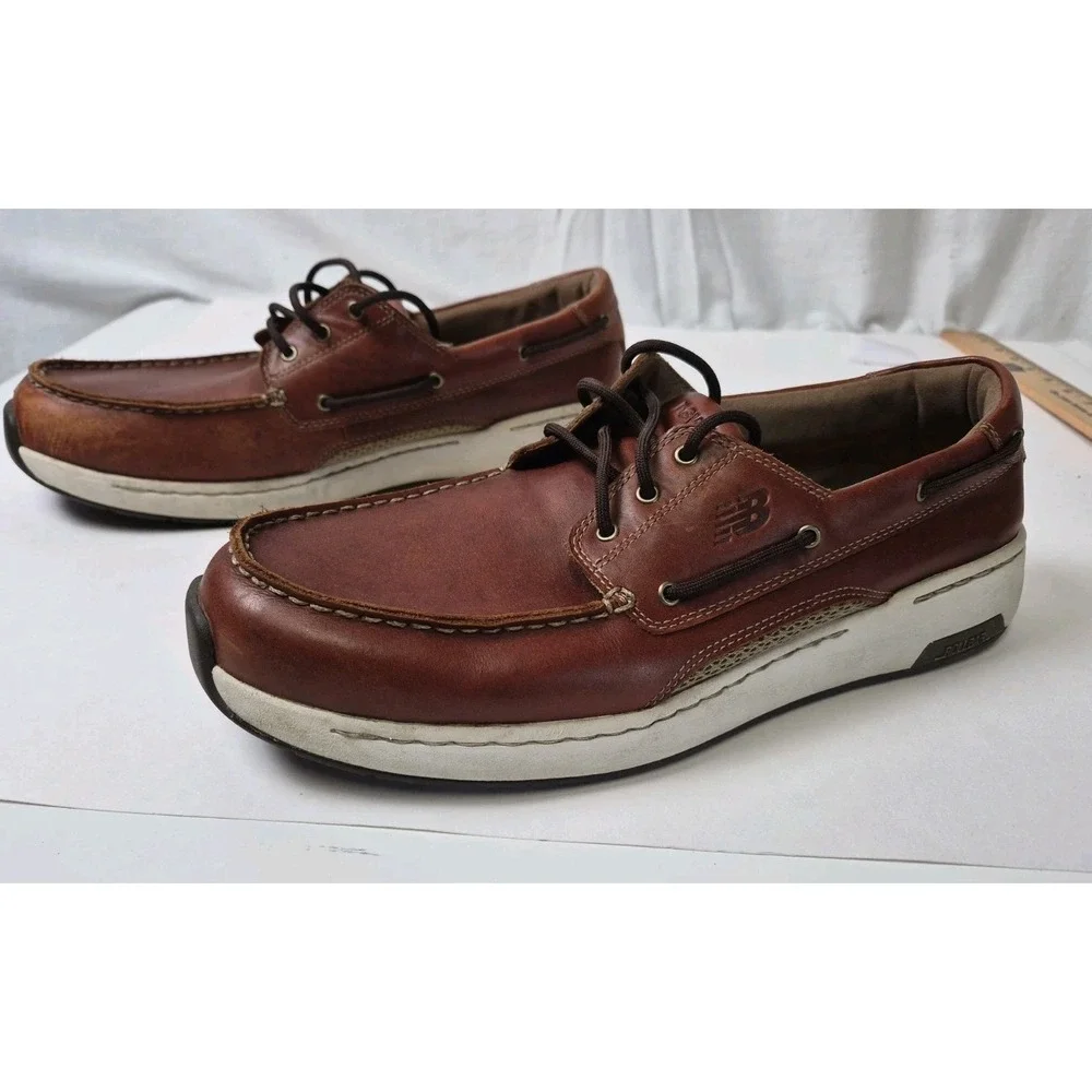 New Balance Boat Shoes Mens 11 Brown Leather‎ Lace Walking Deck Loafers MD1200SB
